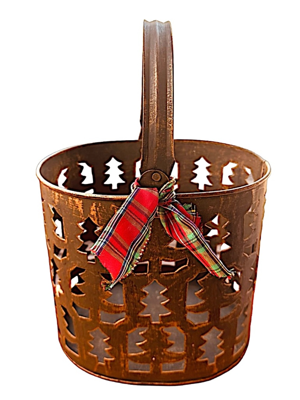 FORESIDE Pine Tree Metal Decorative Lantern Basket Cut-outs Rustic